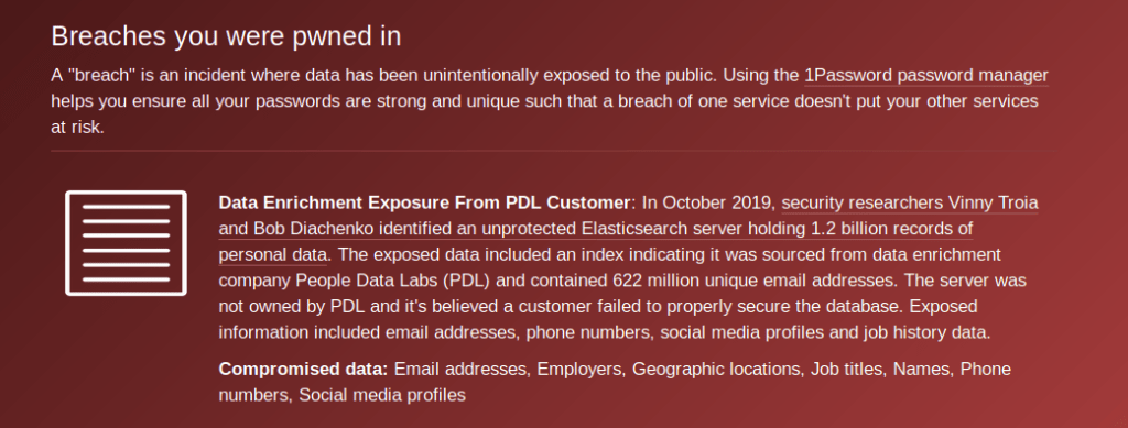 HaveIBeenPwned breach explanation.